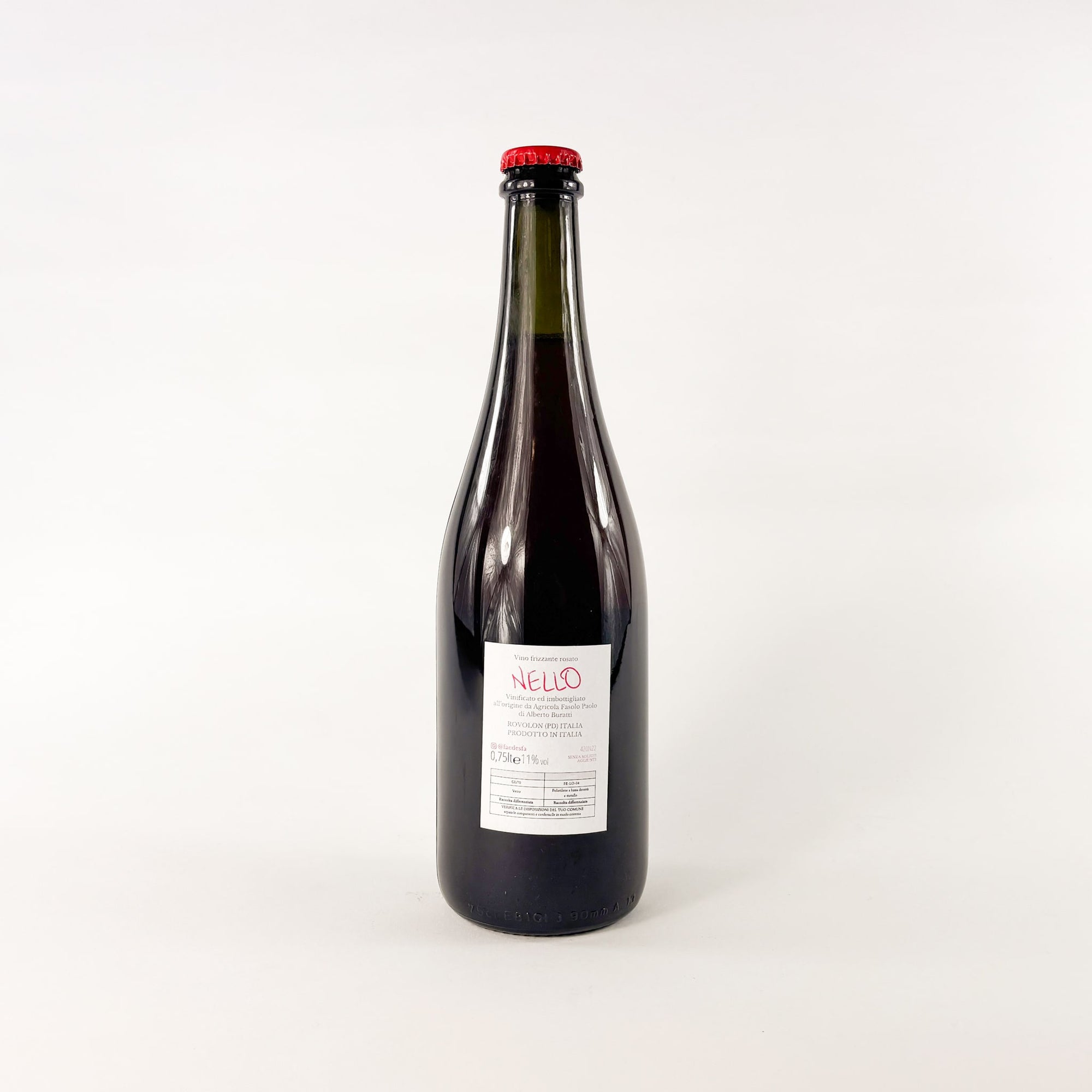 A bottle of rosé sparkling natural wine Nello by FaeDesfa Back View