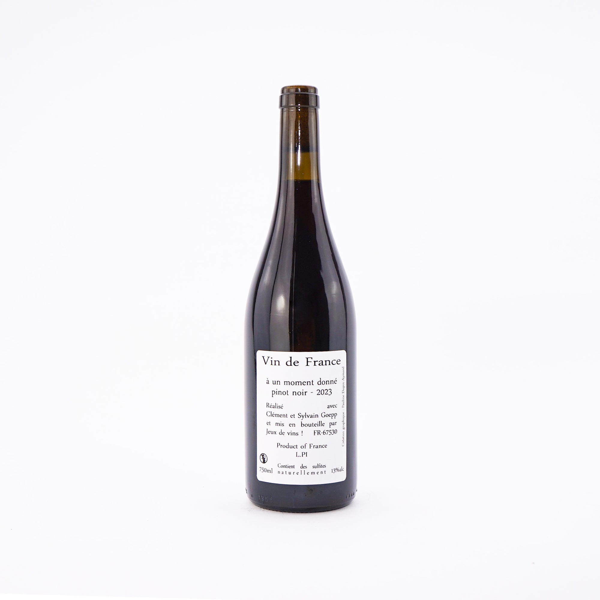 A bottle of Alsatian red natural wine Jeux De Vin A Un Moment Donne 2023 back view