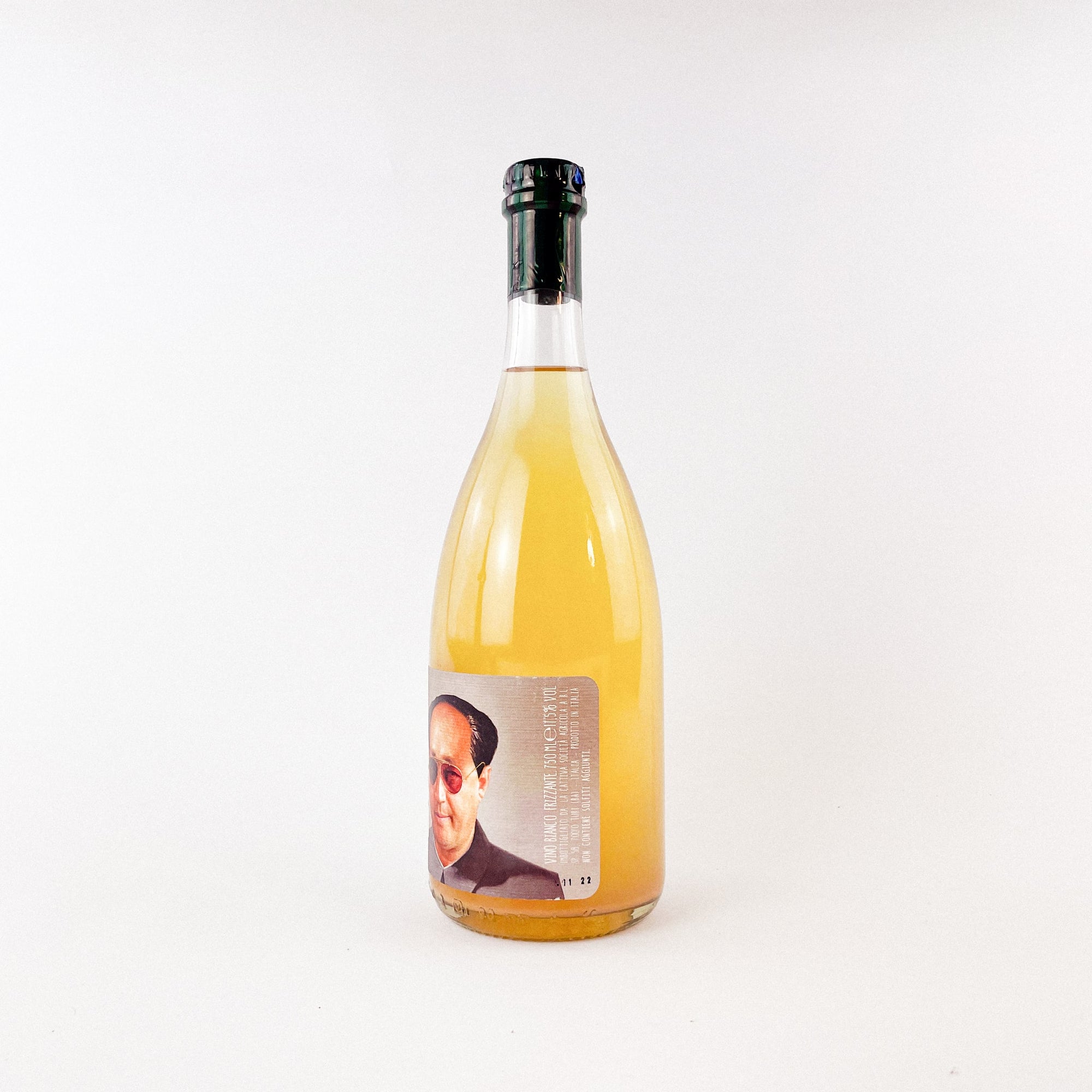 A Bottle Of White Natural Sparkling Wine Lozzi Jinzi by La Cattiva Side View