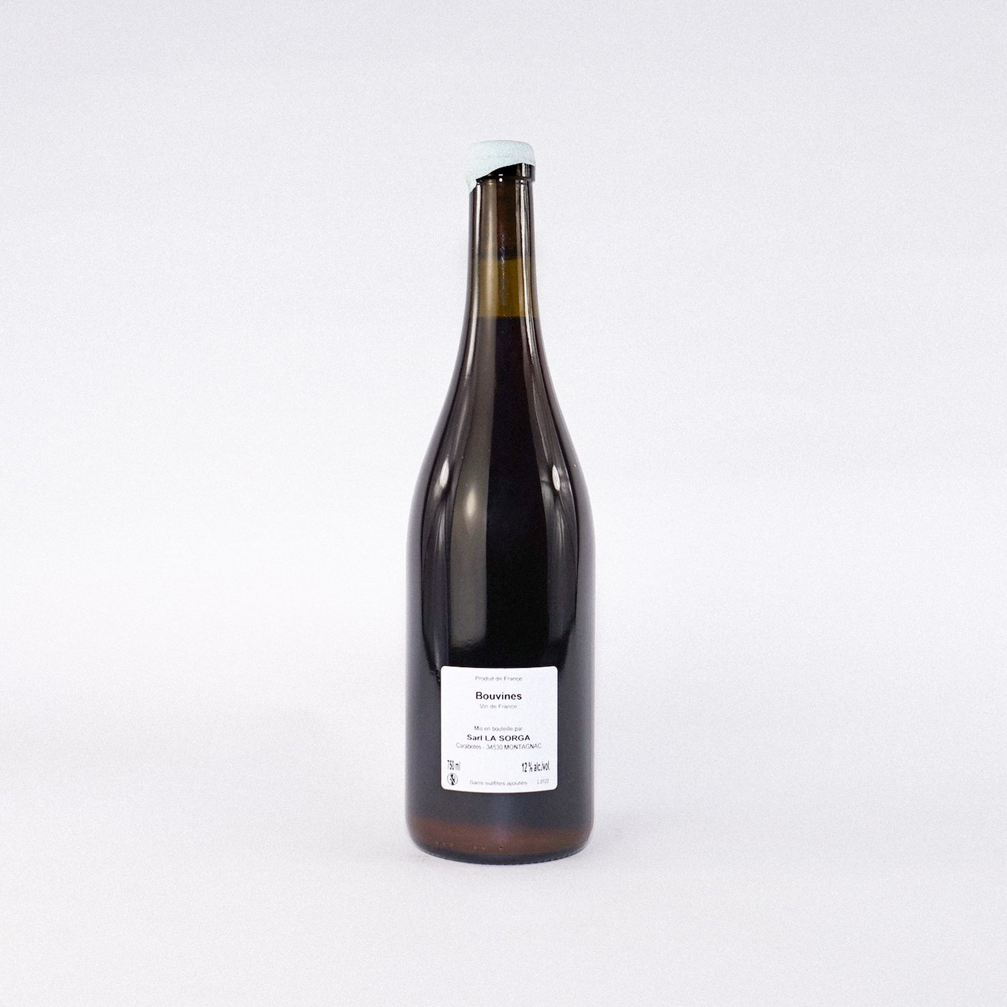 A Bottle Of Red French Natural Wine Bouvines Back View by La Sorga