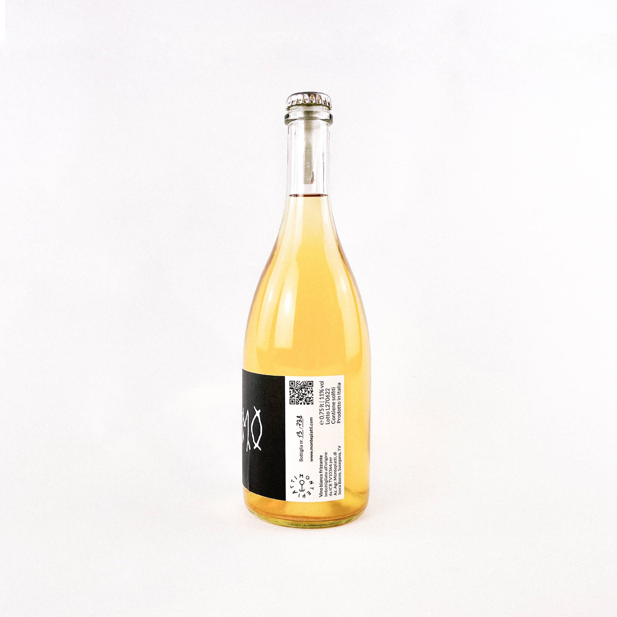 Montepiatti Primo Pet Nat Bottle of Natural Sparkling Wine side view
