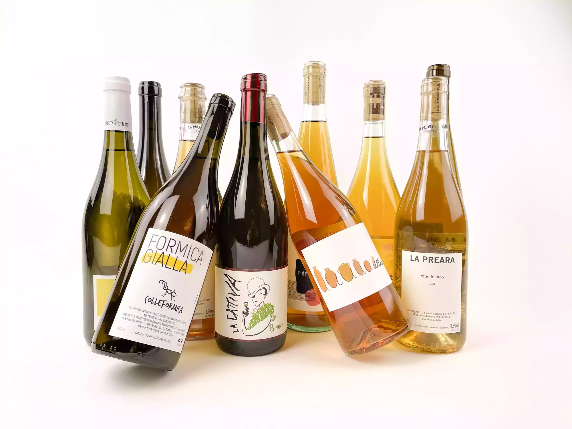 group image of winebottles orange wine and white wine