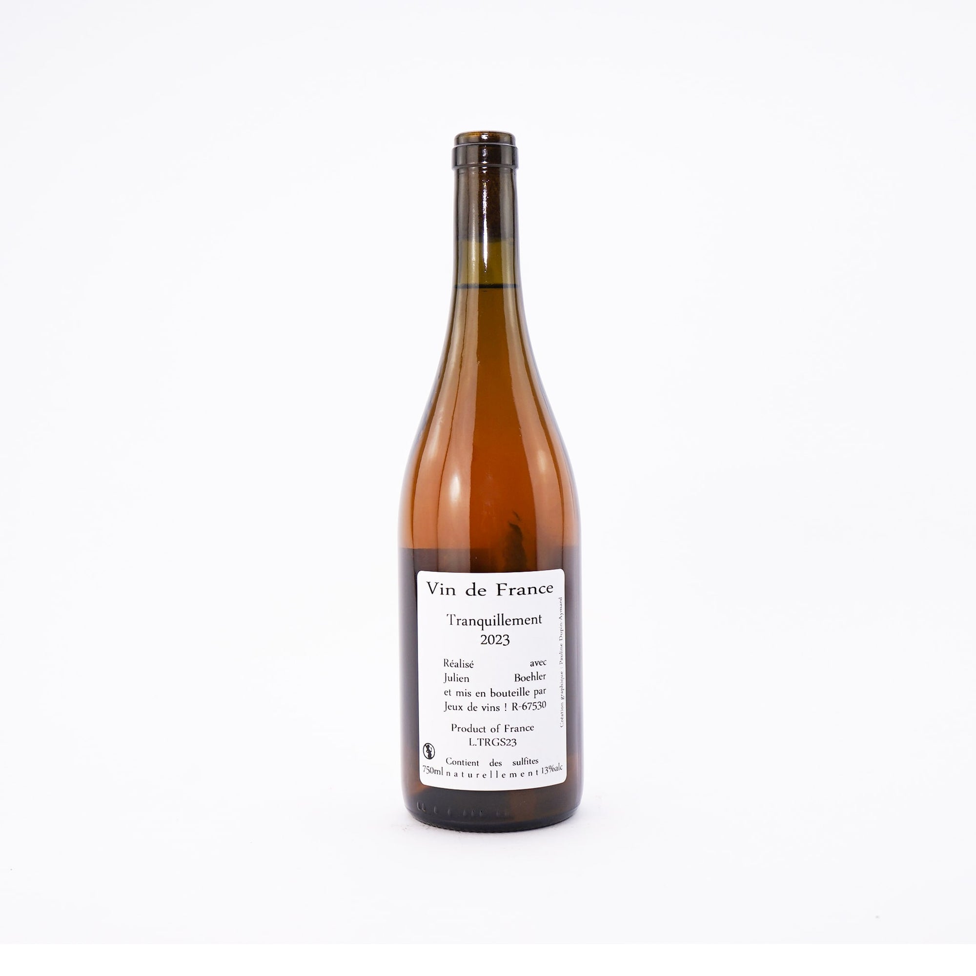 A Bottle of Orange Natural Wine Tranquillement by Jeux De Vins Back View