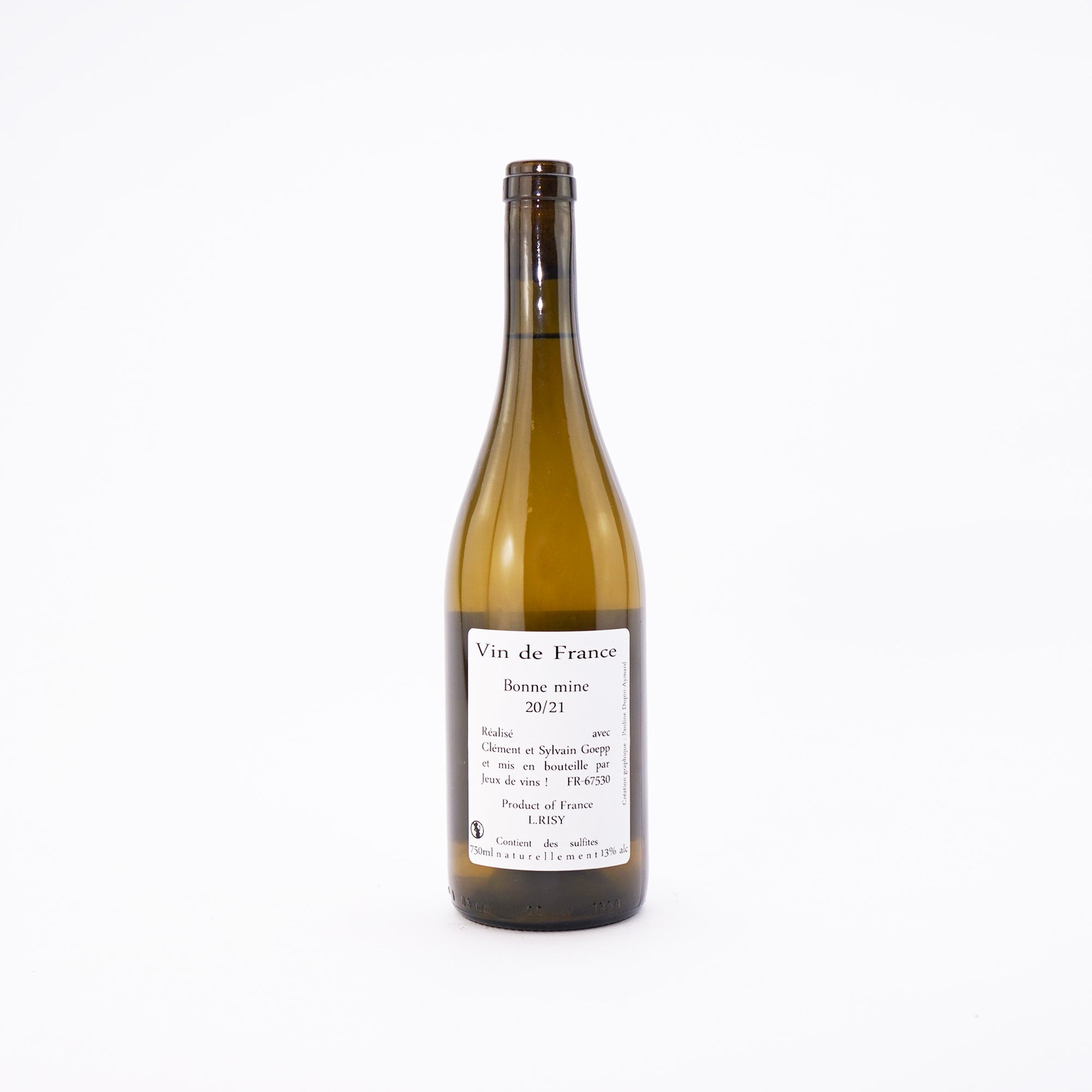 A bottle of white natural wine Jeux De Vins Bonne Minne 2020 2021 Back View