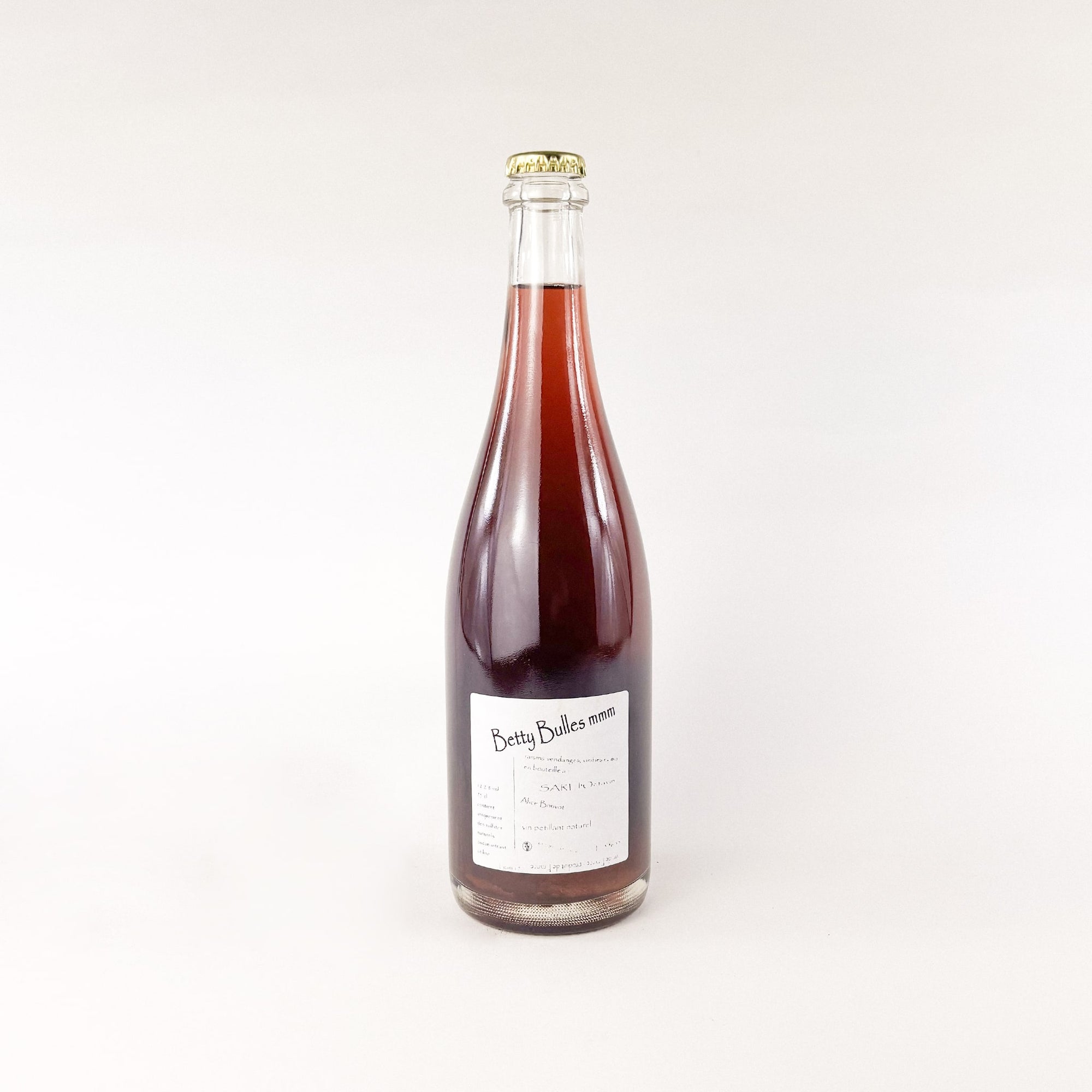 A bottle of red natural wine Pét Nat Betty Bulles by Alice Bouvot of L'Octavin Back View