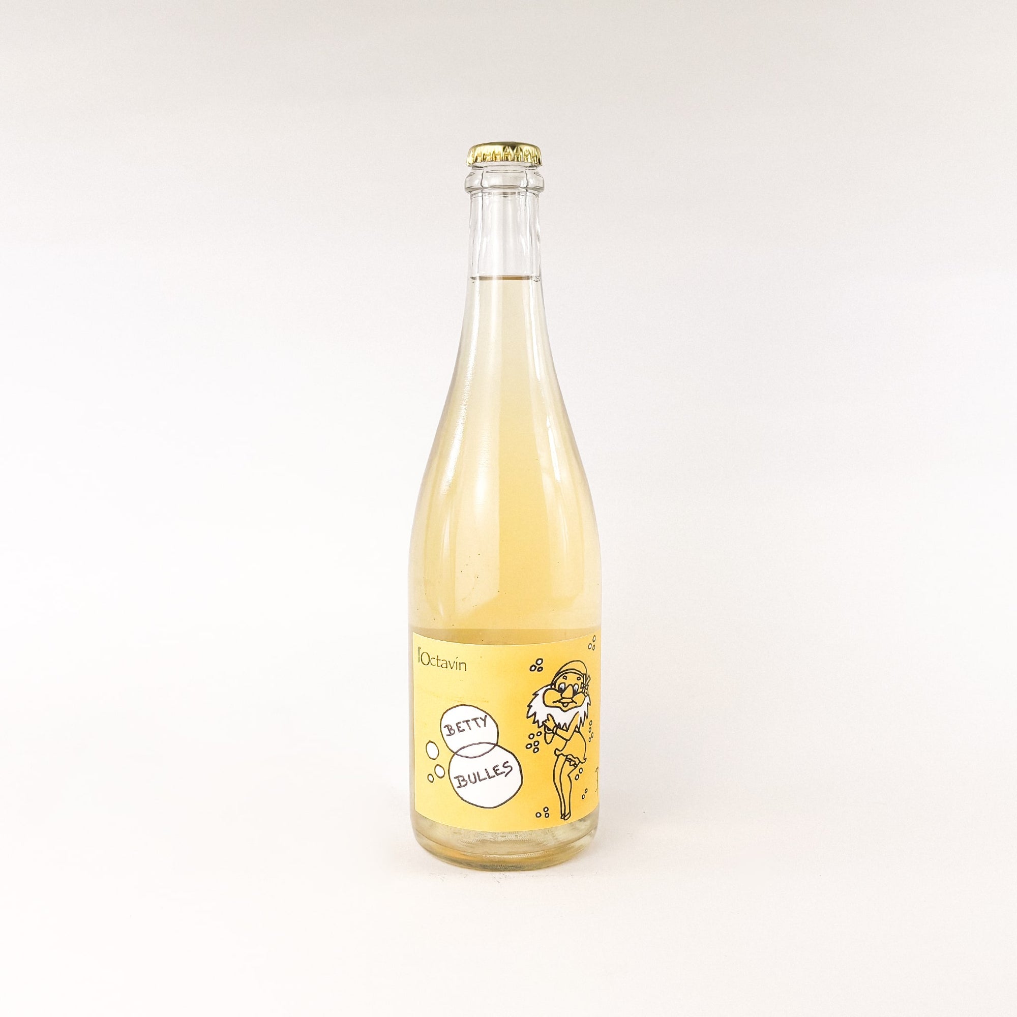 A bottle of white natural wine Pét Nat Sparkling Betty Bulles by Alice Bouvot of L'Octavin Front View