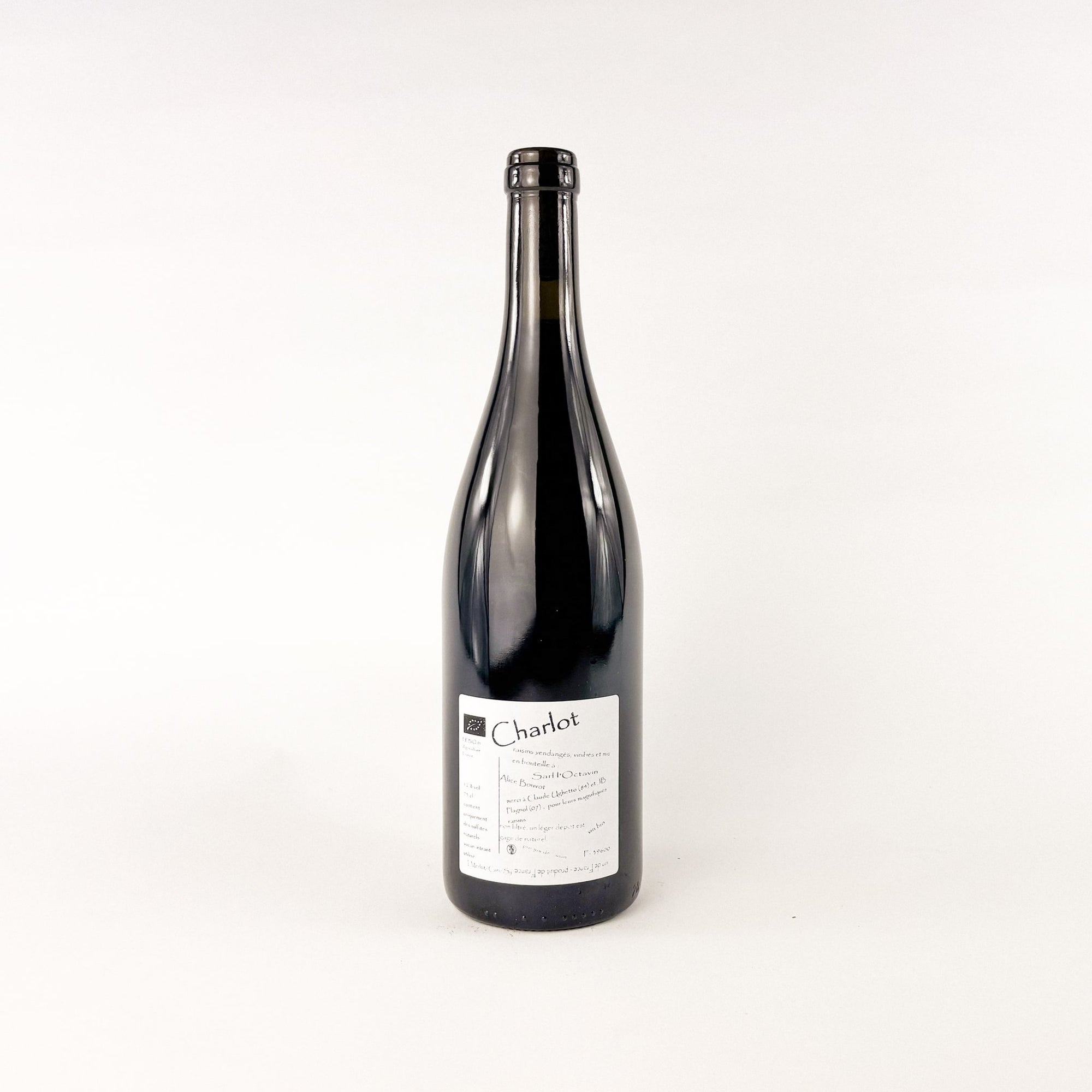 A bottle of L'Octavin red natural wine Charlot back view