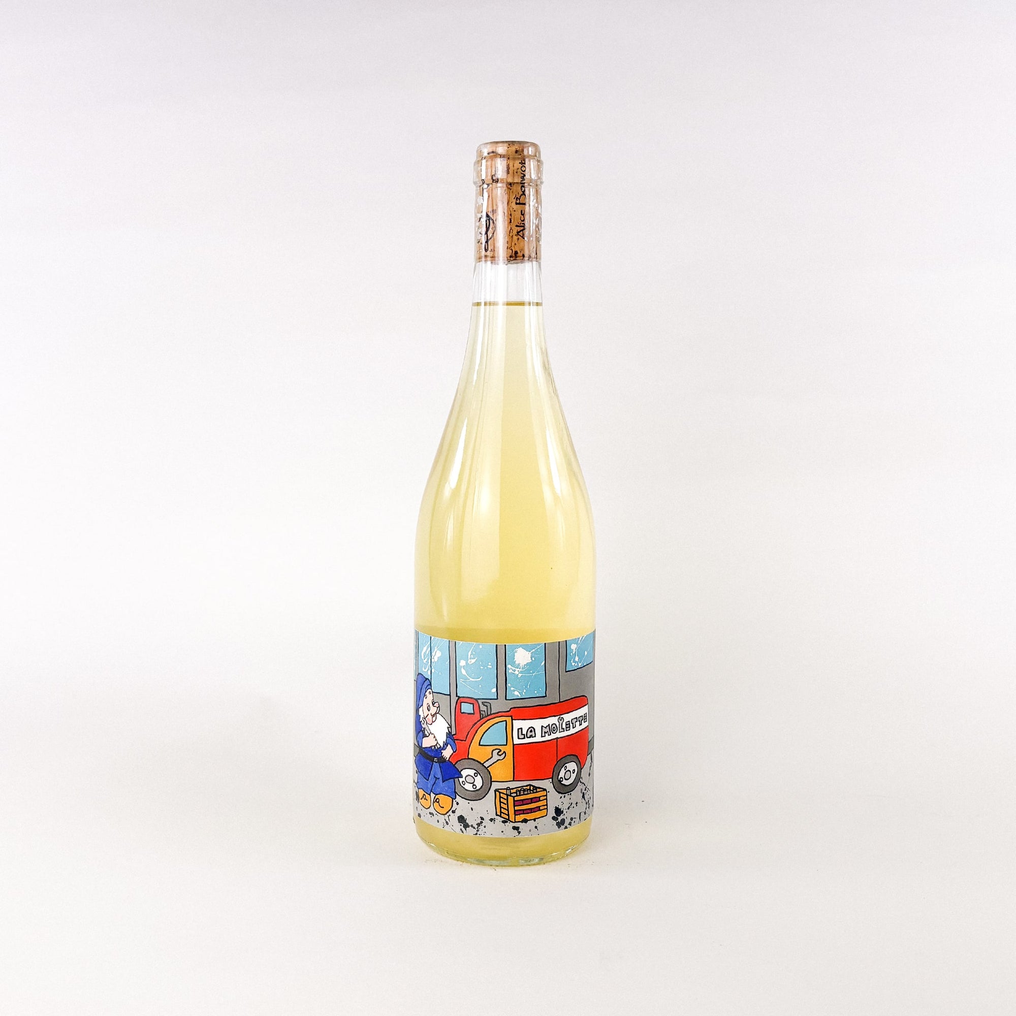 A bottle of white natural wine Cle A Molette by Alice Bouvot L'Octavin front view