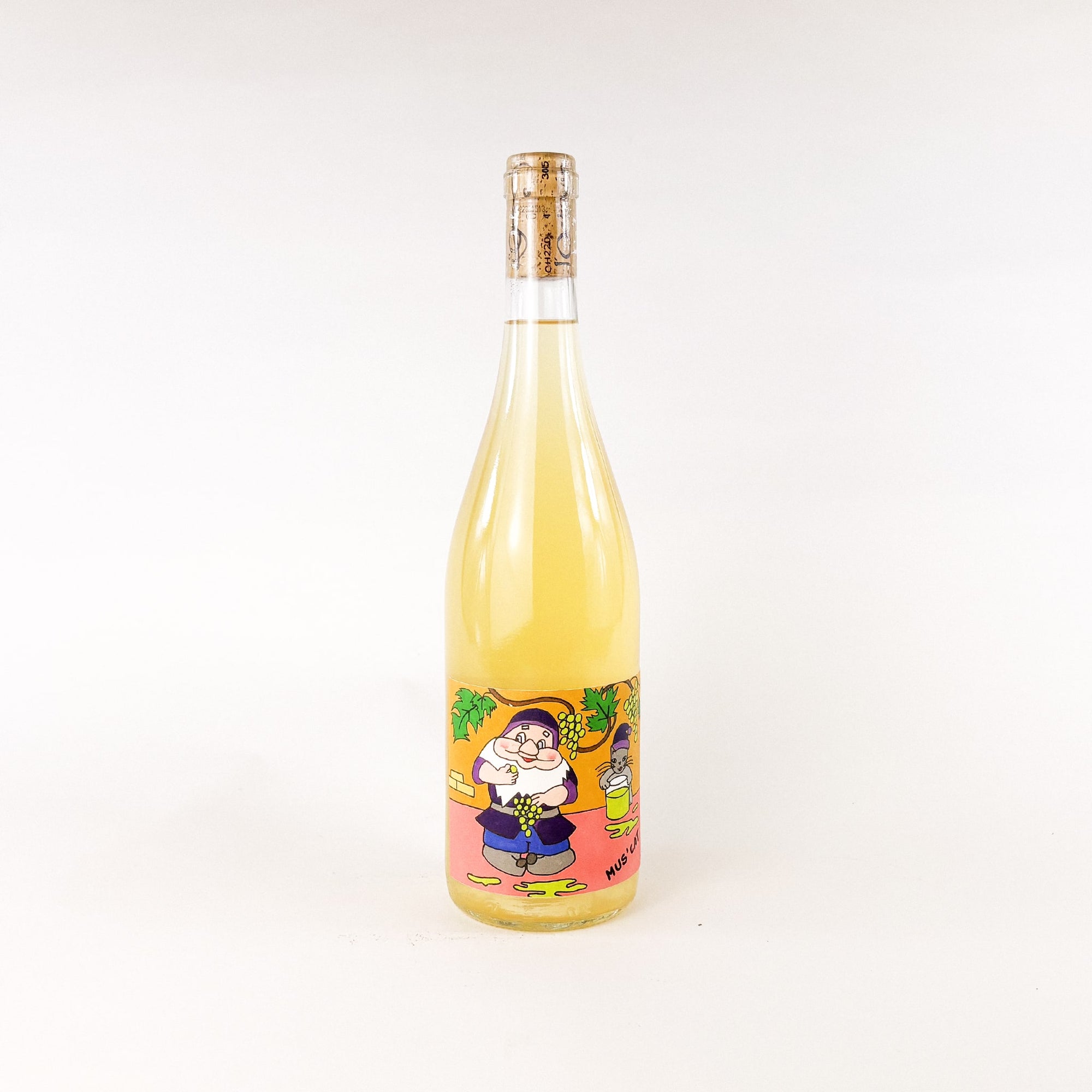 A bottle of white natural wine MusCat by Alice Bouvot of L'Octavin front view