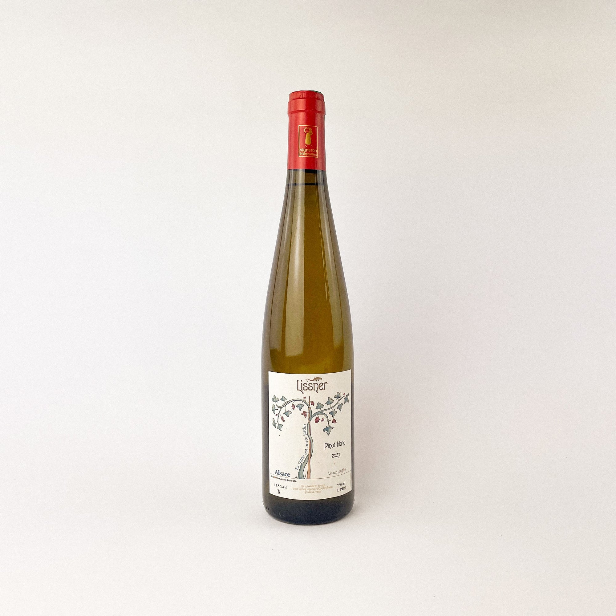 Bottle of Pinot Blanc Natural Wine by Maisson Lissner from Alsace Front View