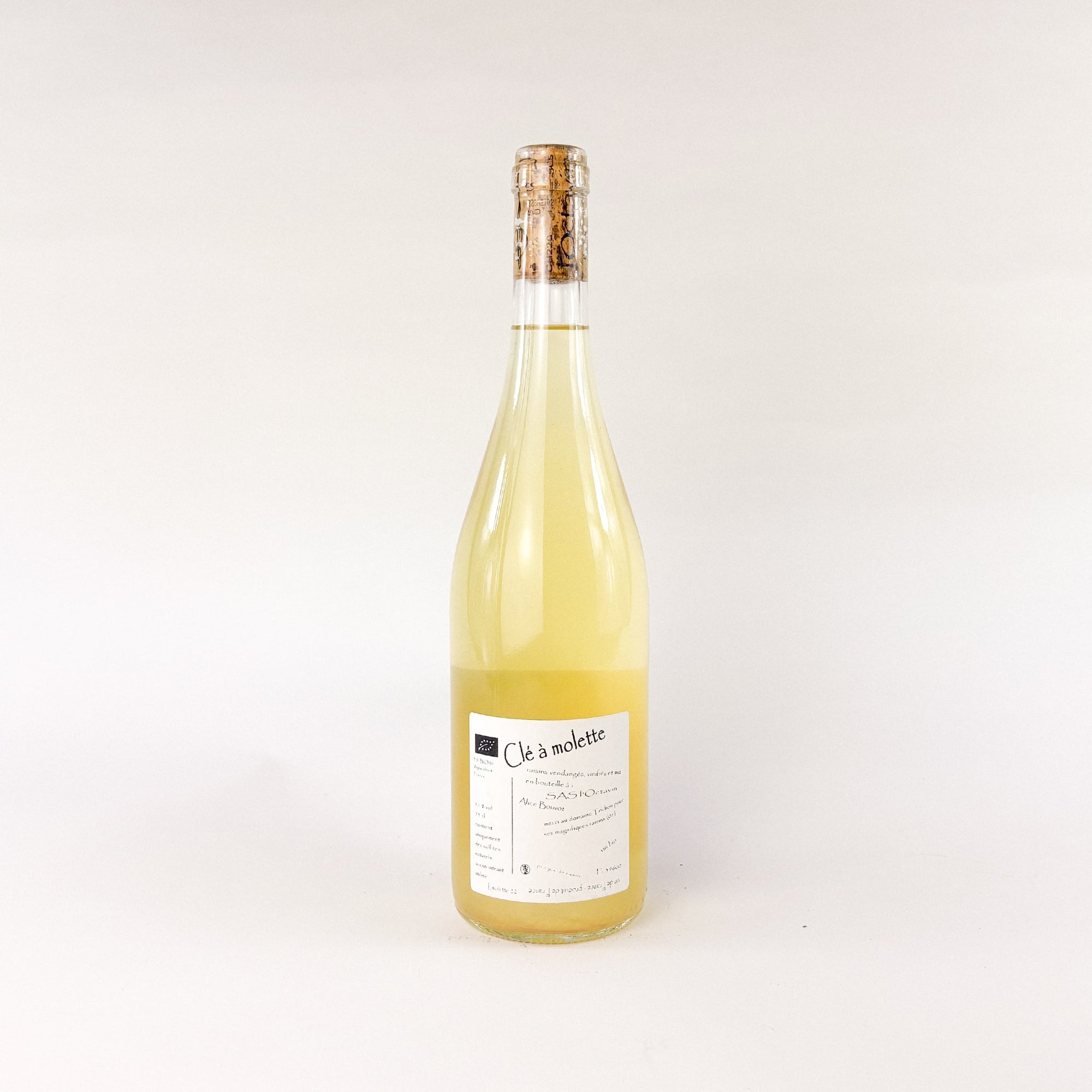 A bottle of white natural wine Cle A Molette by Alice Bouvot L'Octavin back view