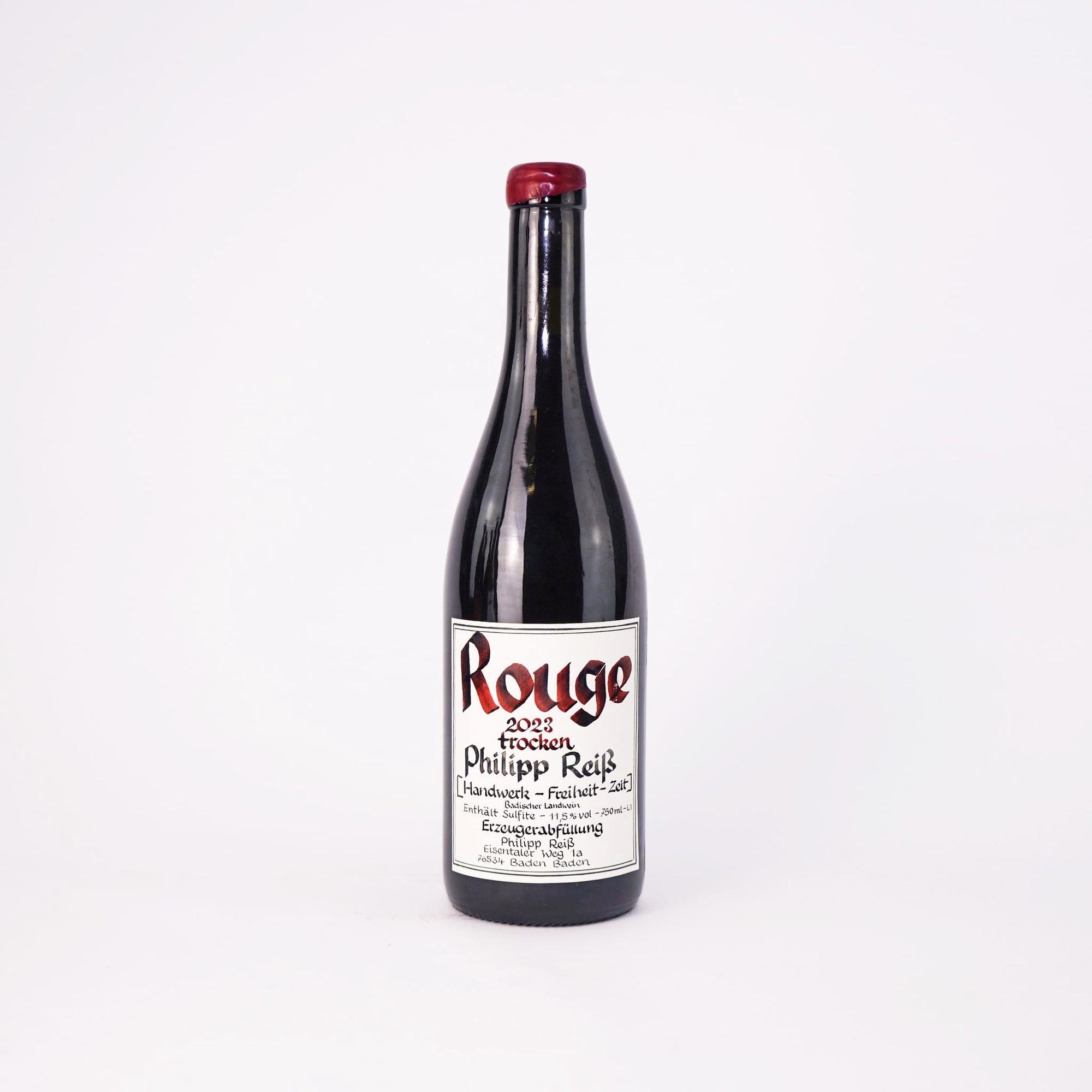 A Bottle Of German Red Wine on white background with calligraphy label