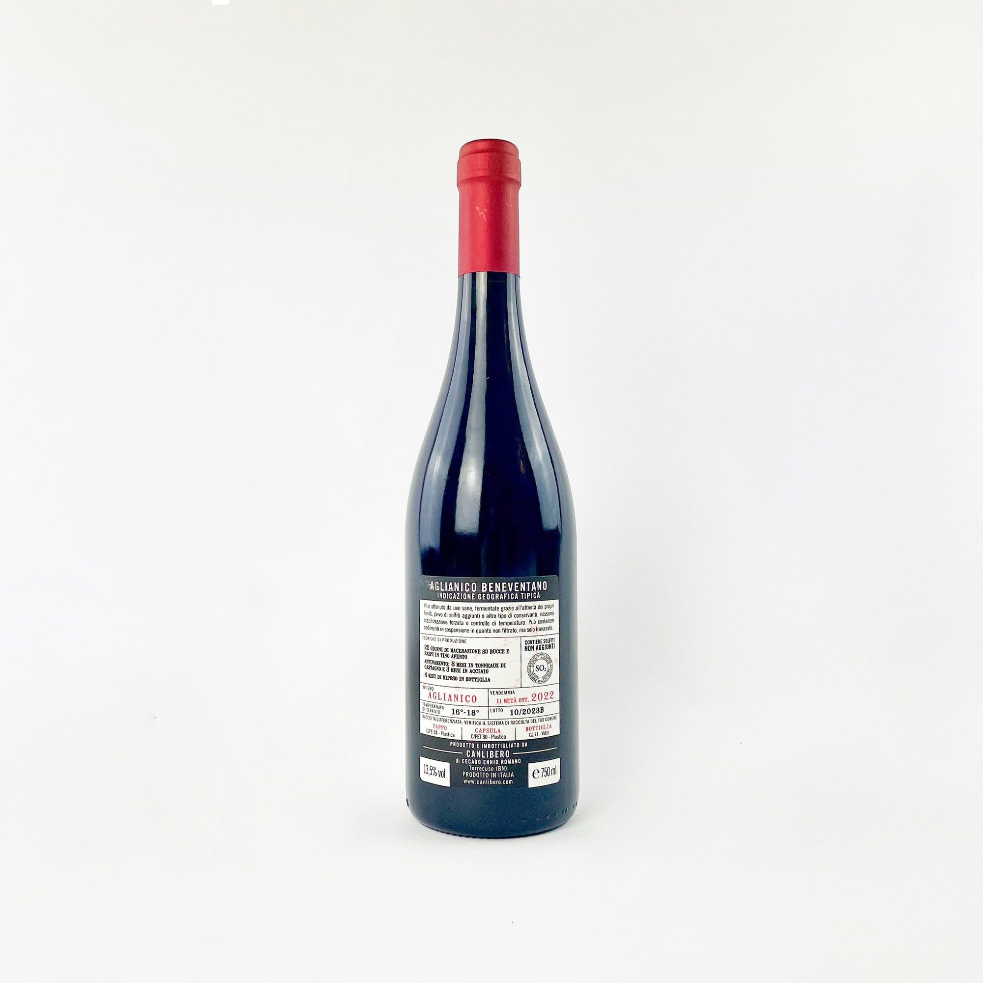 A Bottle Of Red Natural Wine Raspone by Canlibero Back View