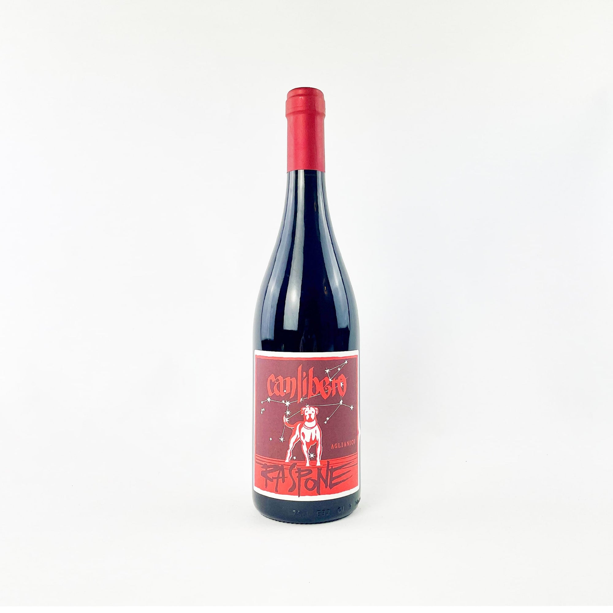 A Bottle Of Red Natural Wine Raspone by Canlibero Front View