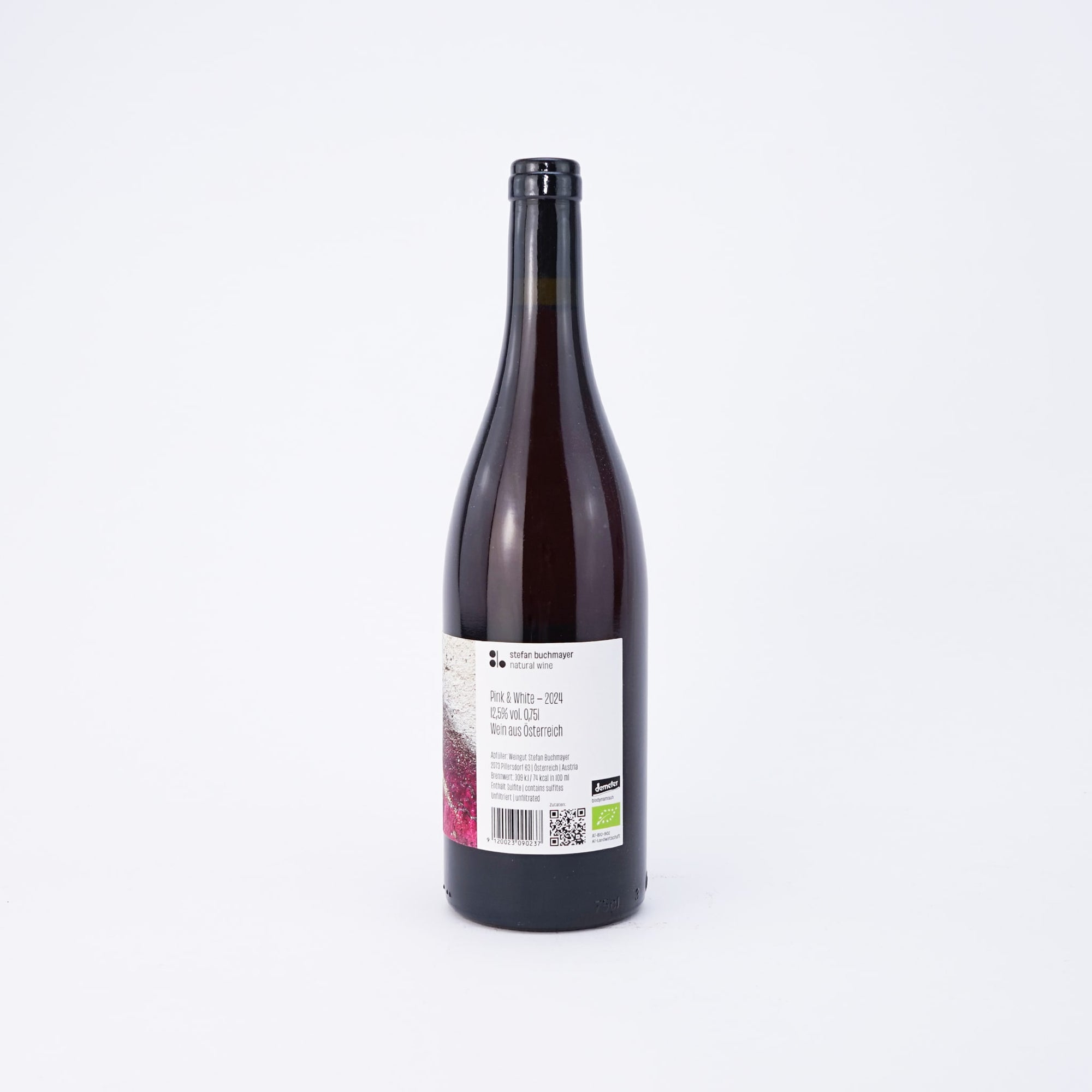 Wine bottle with a label on a white background