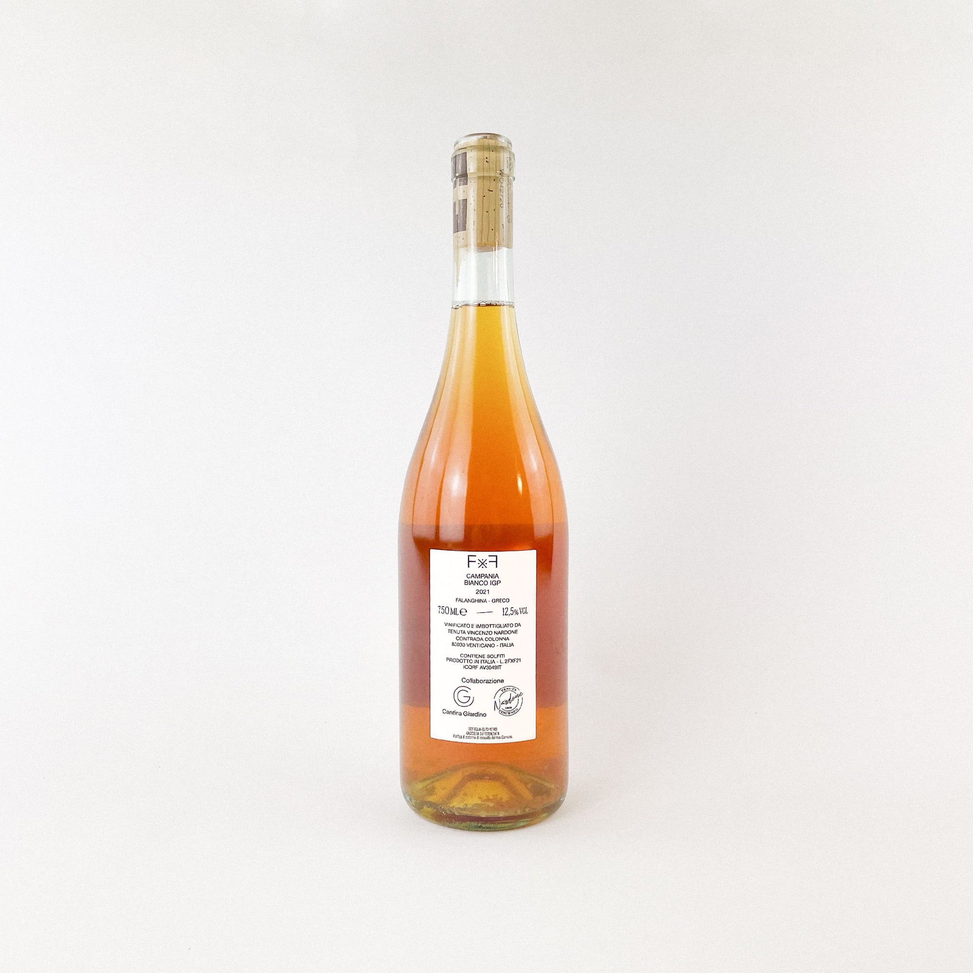 A Bottle Of Orange Natural Wine Tenuta Vincenzo Nardone Cantina Giardino FXF Verde Back View