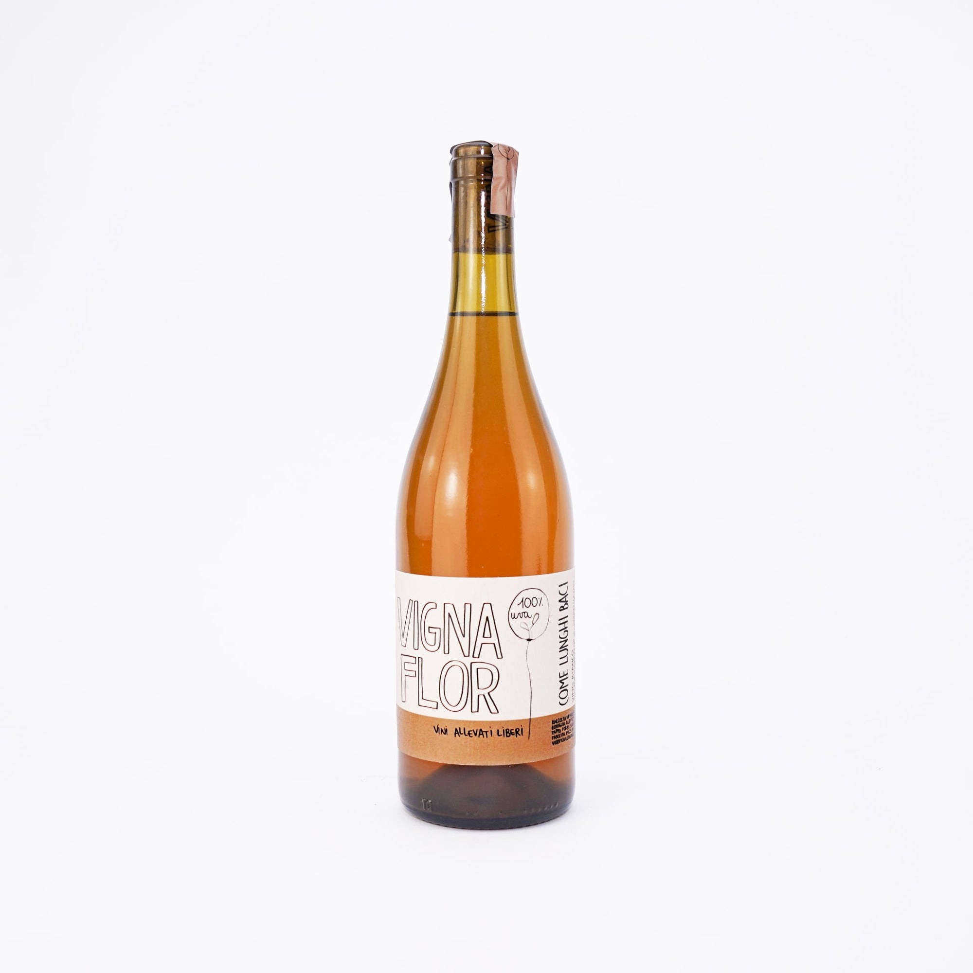 Natural Wine bottle by Vigna Flor with a white label on a white background