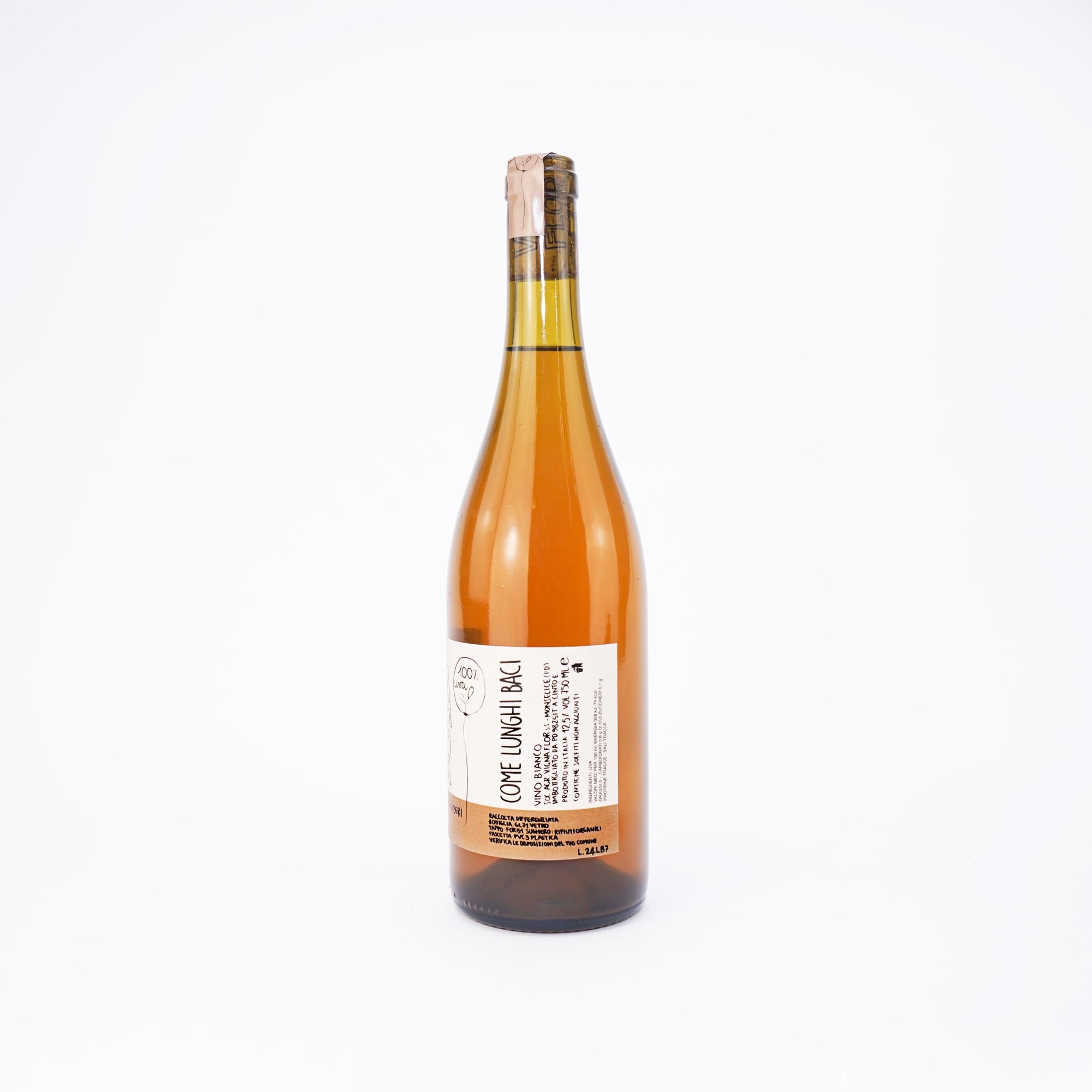 Wine bottle with a label on a white background