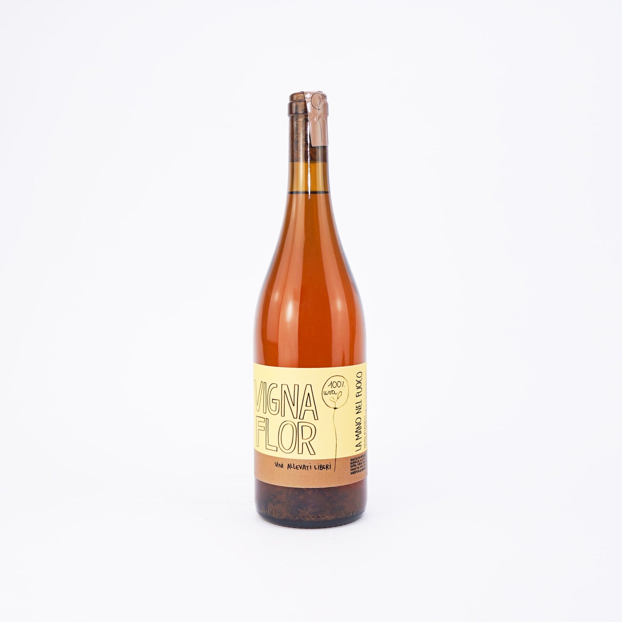 Natural Wine bottle with a yellow label on a white background